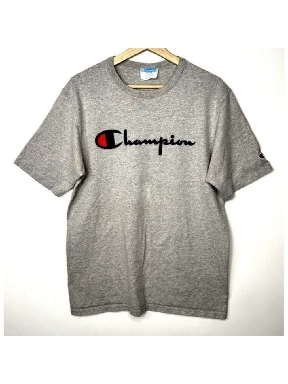 Champion T Shirt Mens Large Gray Embroidered Script Logo Short Sleeve Casual